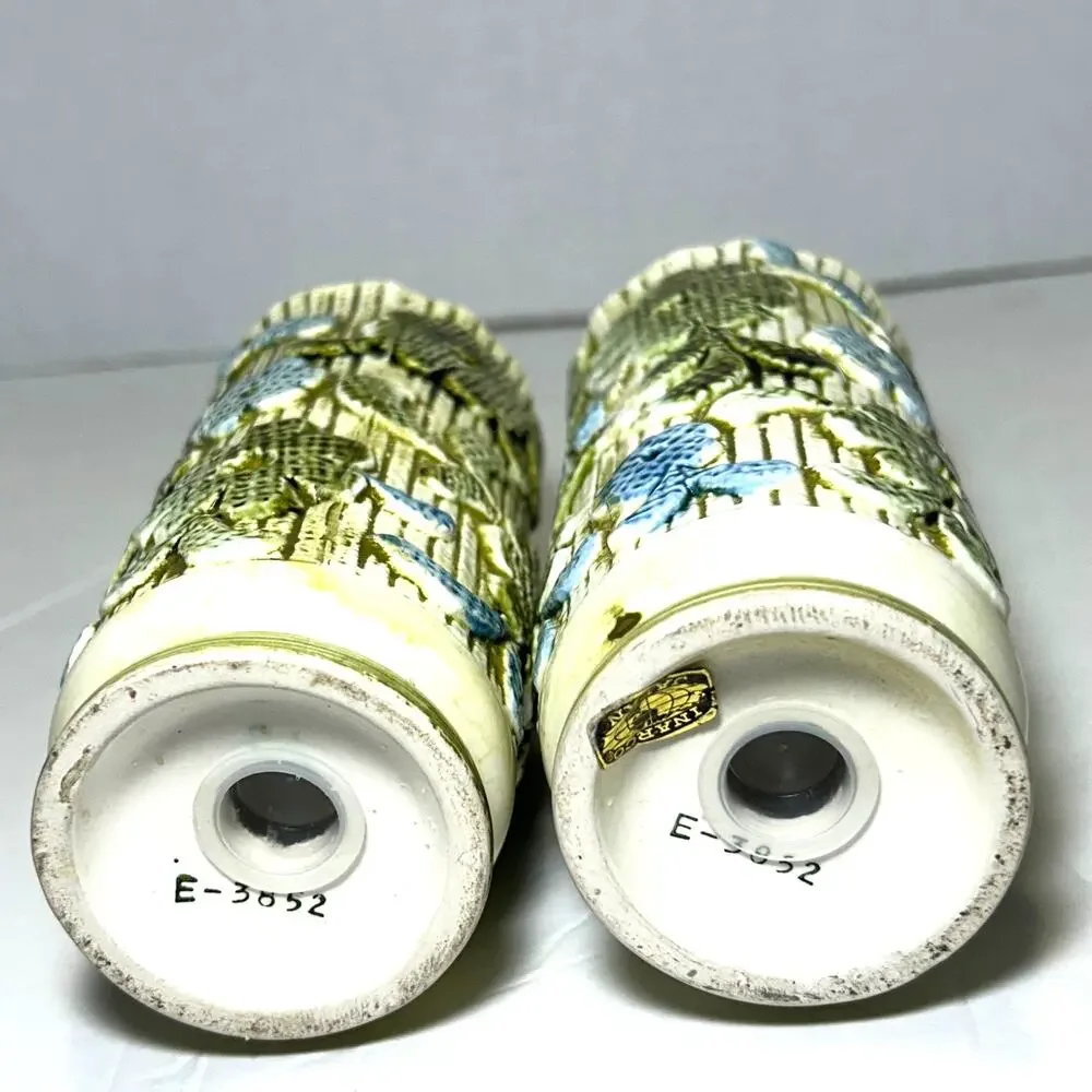Vintage MCM Green/Blue Floral Inarco Salt‎ and Pepper Shakers